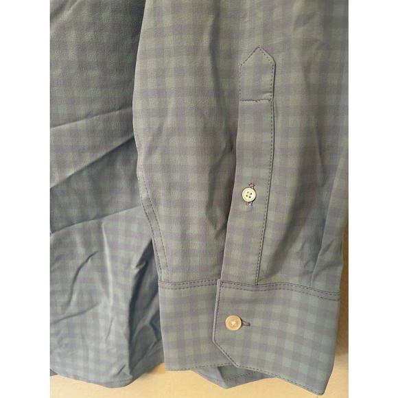 Mizzen Main Performance Shirt Mens Xxl Trim Fit Button Up Blue Gingham Stretch - Picture 6 of 7